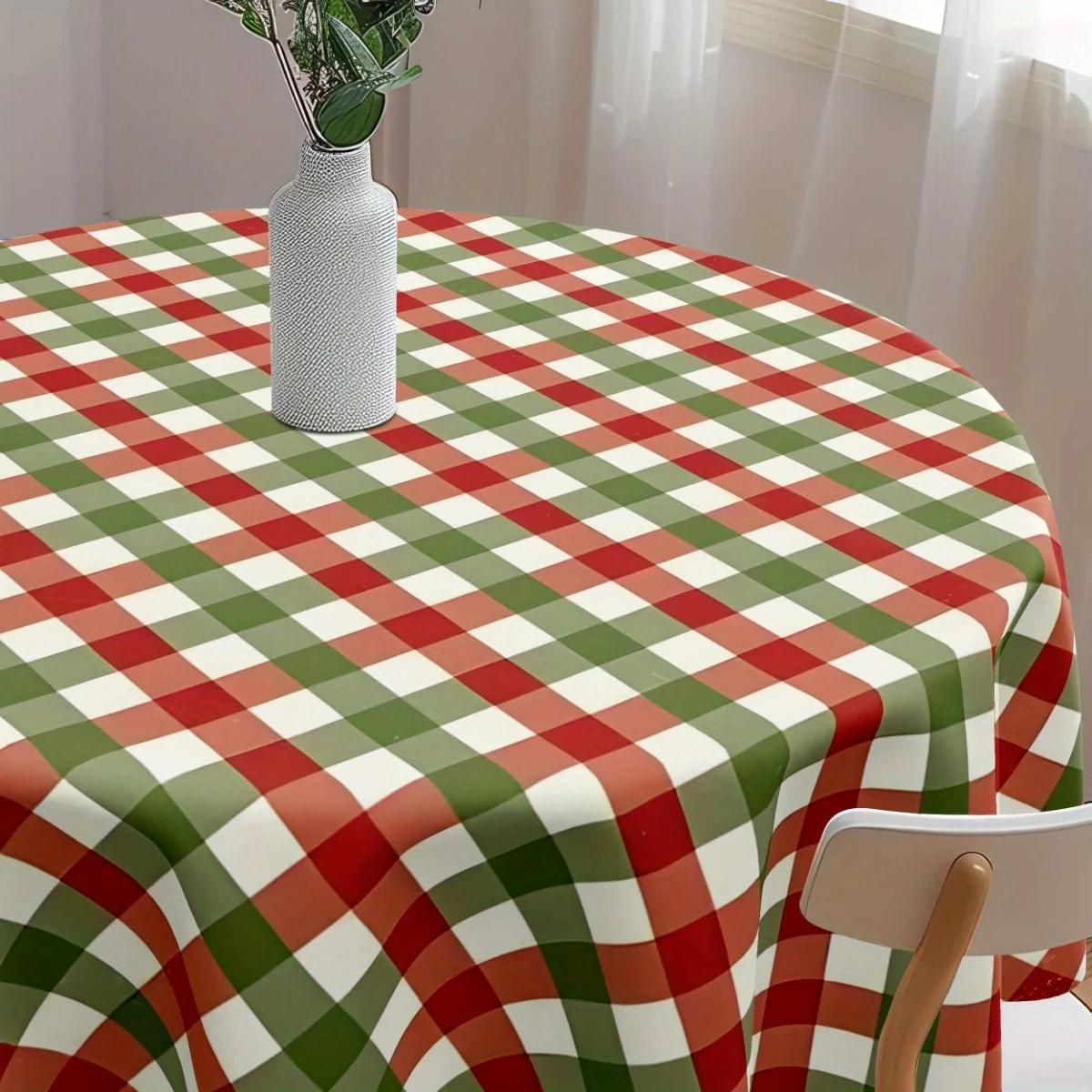 1 piece of round and rectangular tablecloth, red and green buffalo checkered weight tableclothzyc