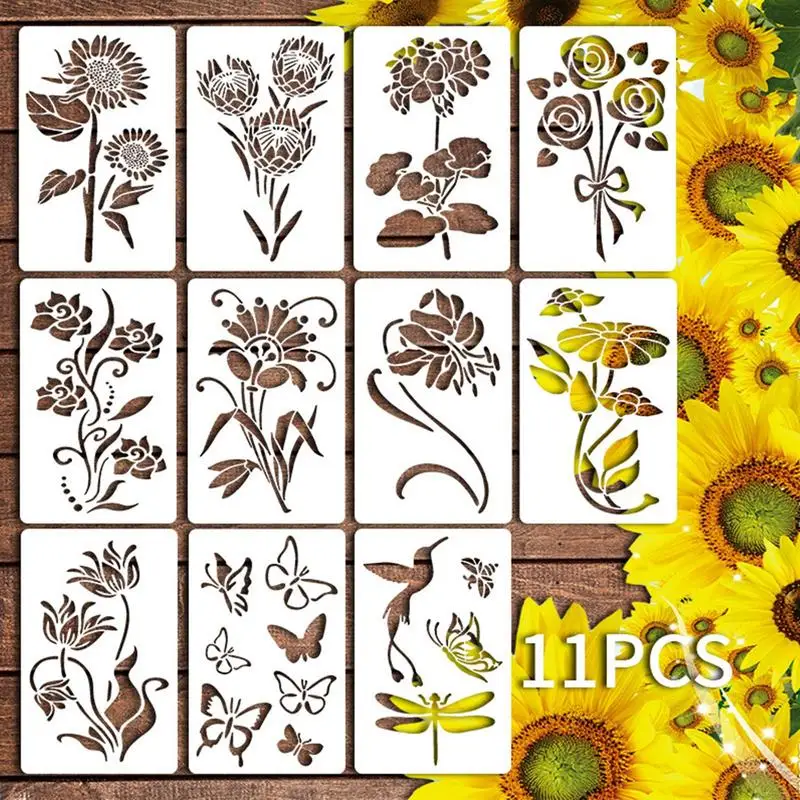 

Flower Painting Template 11PCS Hollow Flower Drawing Template for Wall Graffiti Painting Stencils Rock Dot Painting Art Stencils