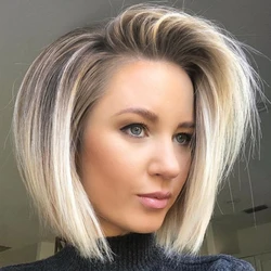 Bobo Wig Women Short Wigs Fake Hair Straight Ombre Blonde Wig Fashion Cosplay Wig Party Girls Role Play Daily Natural Hair
