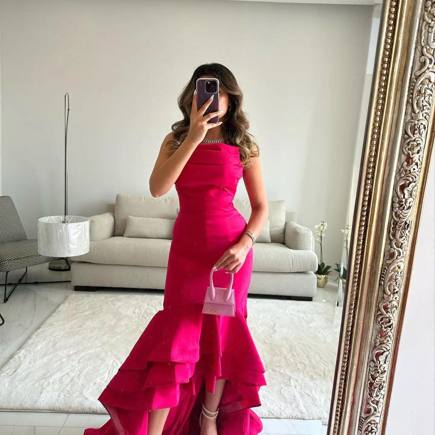 OEING Strapless Luxury Formal Evening Dresses Sheath Tiered Sleeveless فساتين سهرة Ankle Length Elegant Prom Growns Party Women