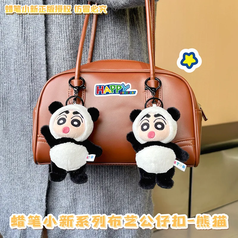 Bandai Anime Crayon Shin-Chan Action Figures Plush Panda KeyChains Schoolbag Pendant Car Keyrings Doll Model Kids Toys Fans Gift