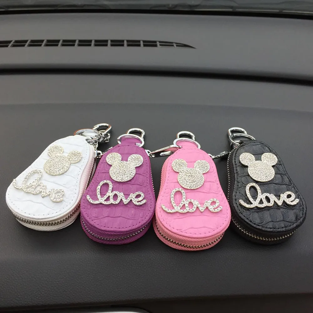 Women\'S Rhinestone Love Letter Keycase Fashionable Car Keycase Multi-Color Teddy Bear Decal Keychain