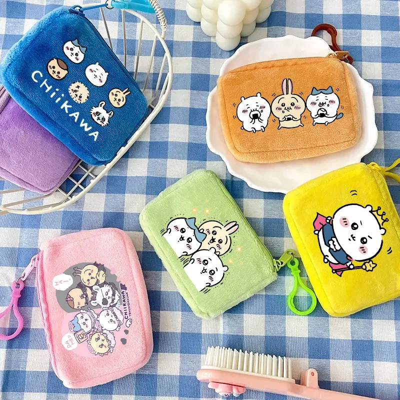 Chiikawas Wallet Cartoon Kawaii Usagi Printed Coin Zipper Purse Fashion Casual Headphone Storage Square Money Bag Birthday Gifts