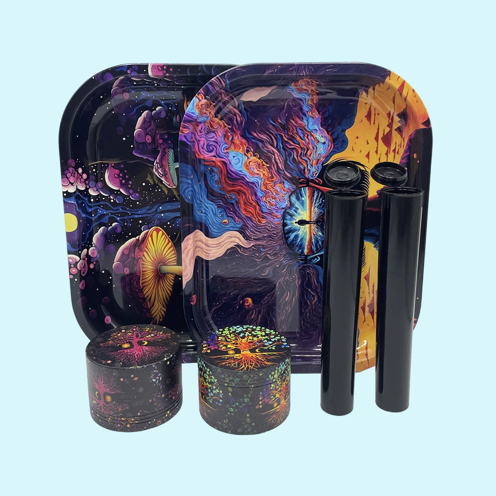 

18 см x 14 см набор подносов для прокатки трав и табака, трубка для хранения, пепельный поднос, 50 мм, металлический набор для измельчения трав, аксессуары для курения