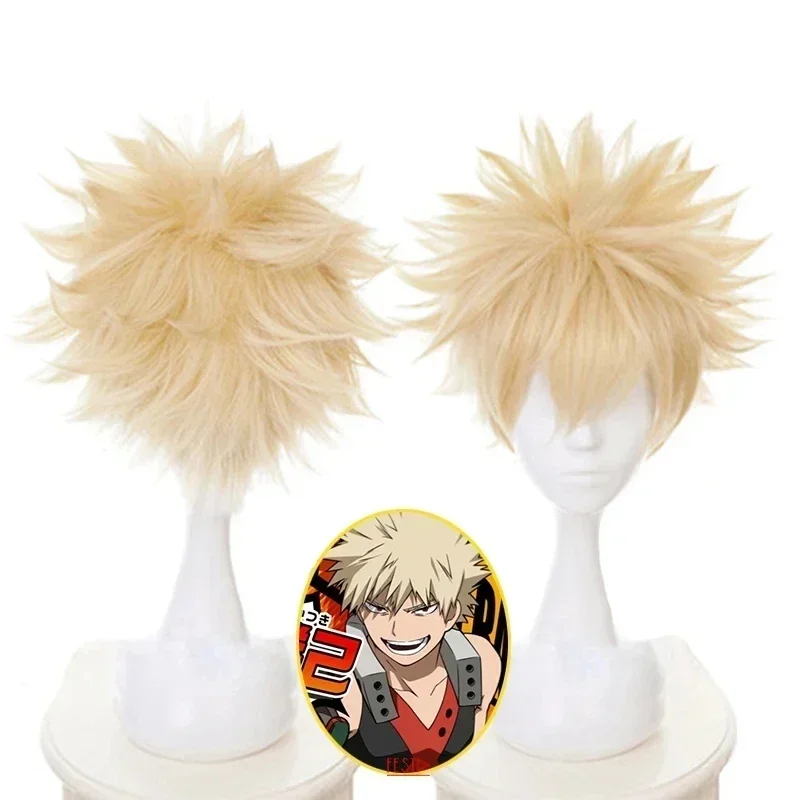 My Hero Academia Baku No Hero Bakugou Katsuki Bakugo Synthetic Wig Short Linen Blonde Heat Resistant Cosplay Costume Anime Wig