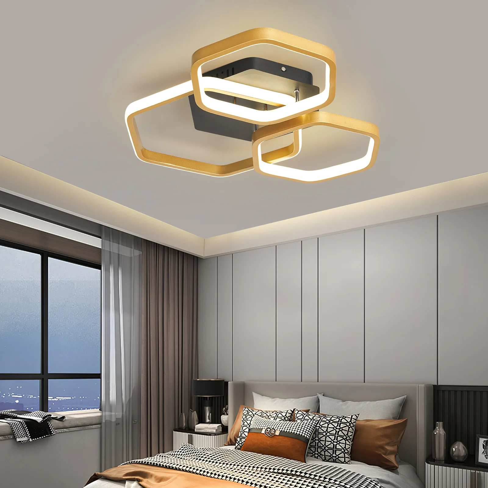 Classical Polygon Led Ceiling Lights For Bedroom Living Room Study Lighting Color Grey Or White Lamp Dimming With Remote Lustre