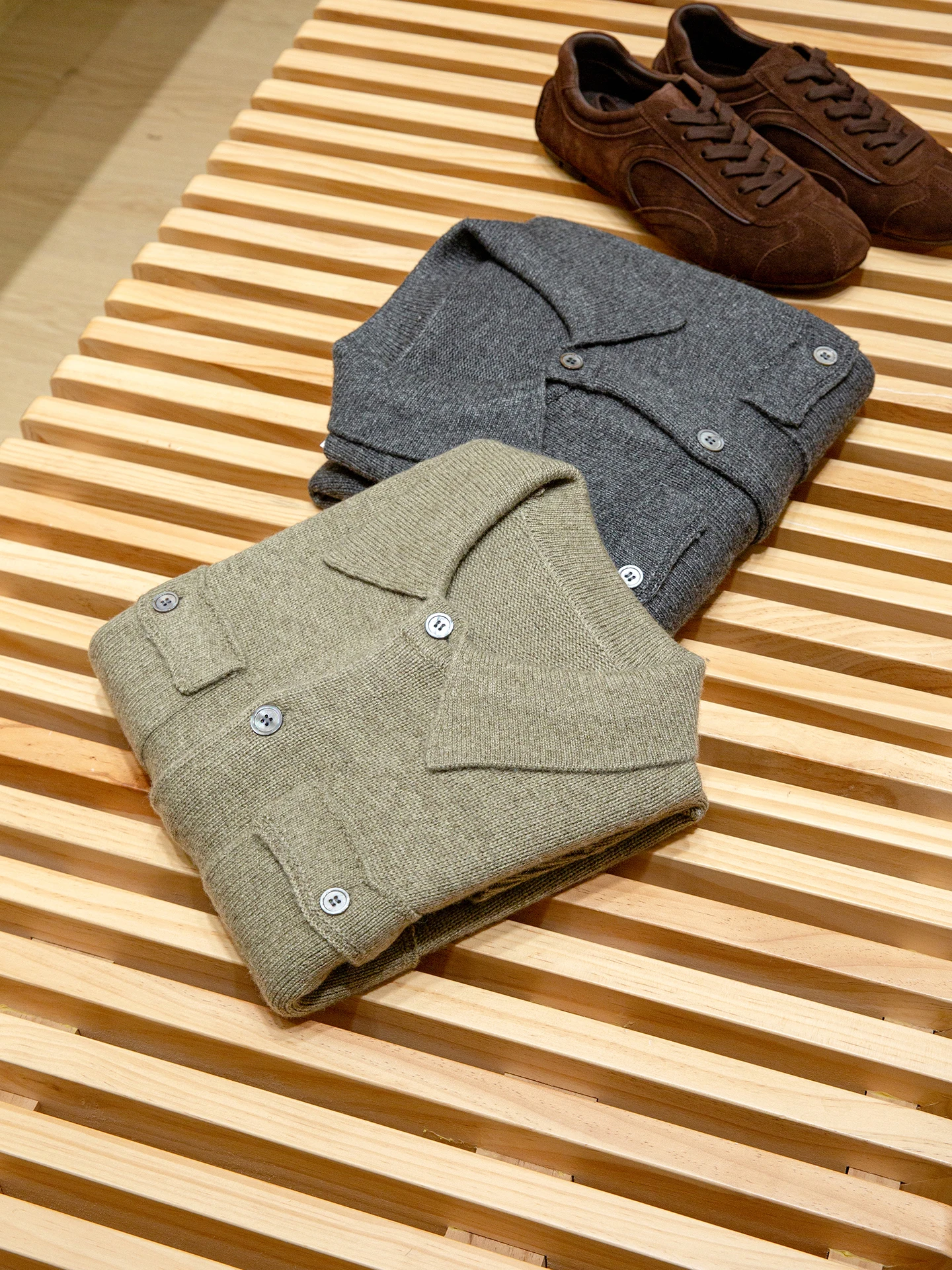 BC Edition 24pcs 7-hole Wool Blend Knitted Cardigan Sweater for Men Flip Collar Breathable Comfortable Long Sve Autumn Wear