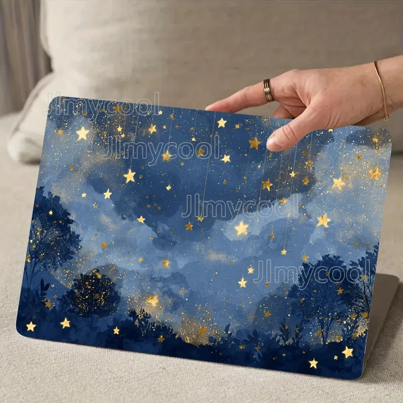 2-Piece Night Sky Tree Design PVC Laptop Sticker, Beige Scratch-proof DIY Art Decal For huawei matebook fold macbook pro 16