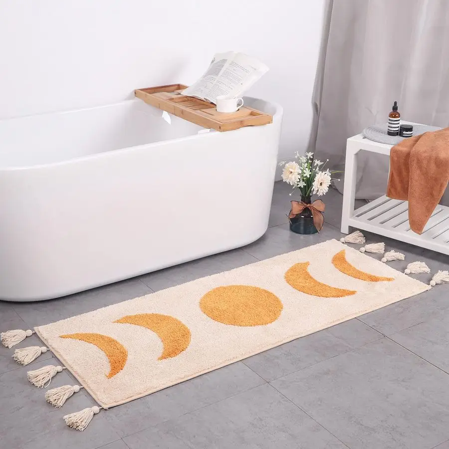 

Boho Bathroom Runner Moon Phases Bath Mat with Tassels NonSlip Washable Bathroom Rug, Boho Decor for Dorm, Shower or Bedroom. Ne