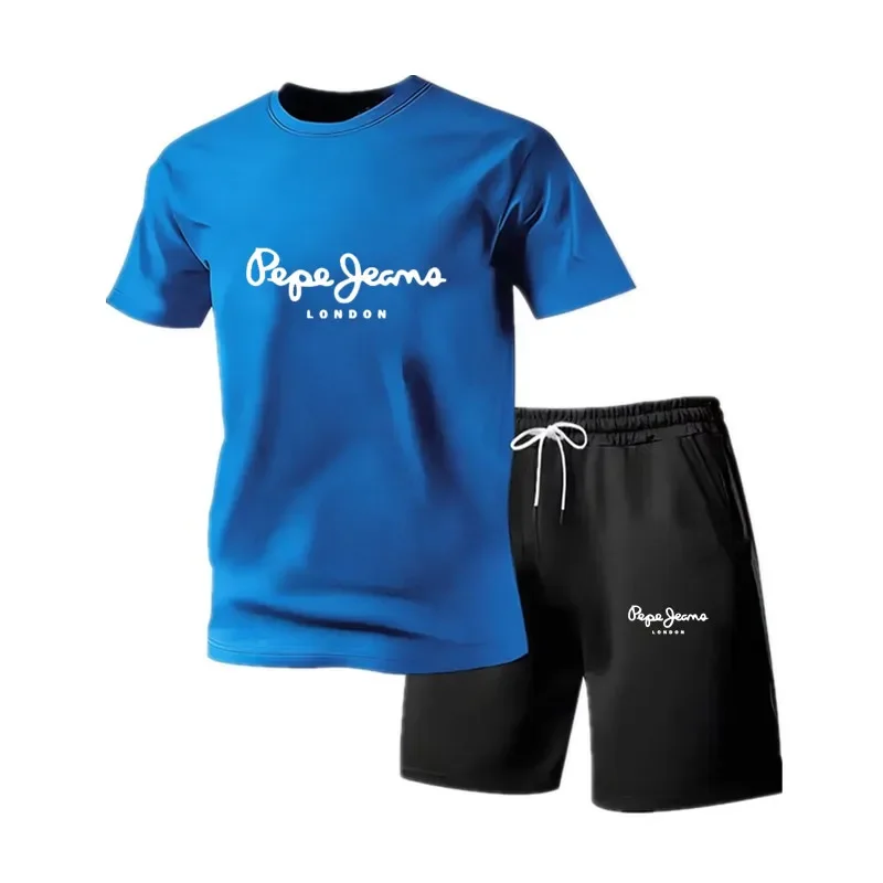 

New Summer Men's Fitness Sportswear Short Sleeve T-Shirt Shorts 2 Piece Set Breathable Quick Dry Casual Gym Running Tracksuit