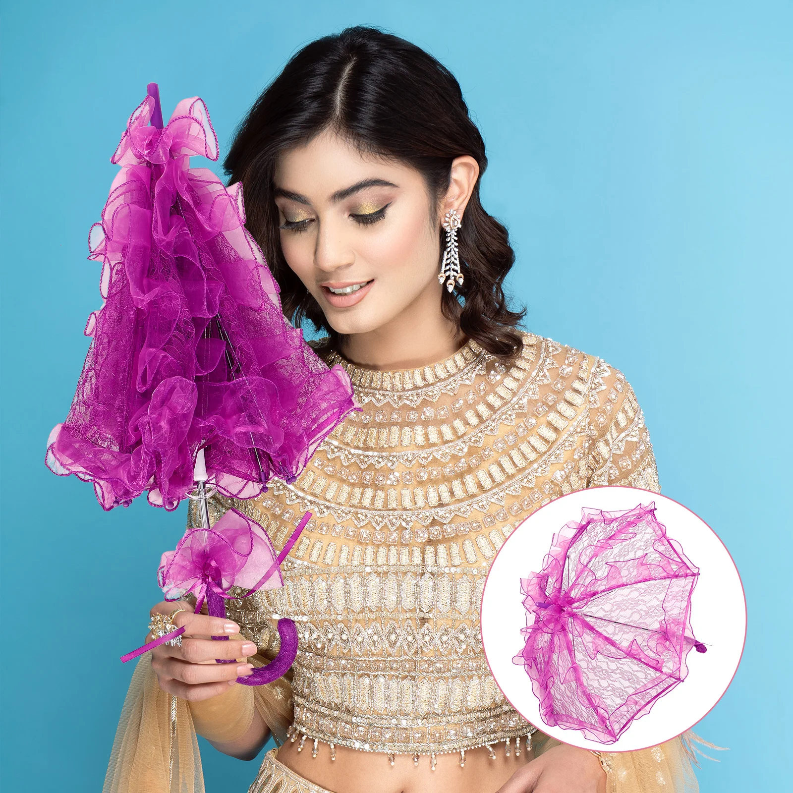 

Wedding Umbrella Parasol Sunshade Tea Party Accessories for Women Photography Props Small Decorate Parasols Purple Child