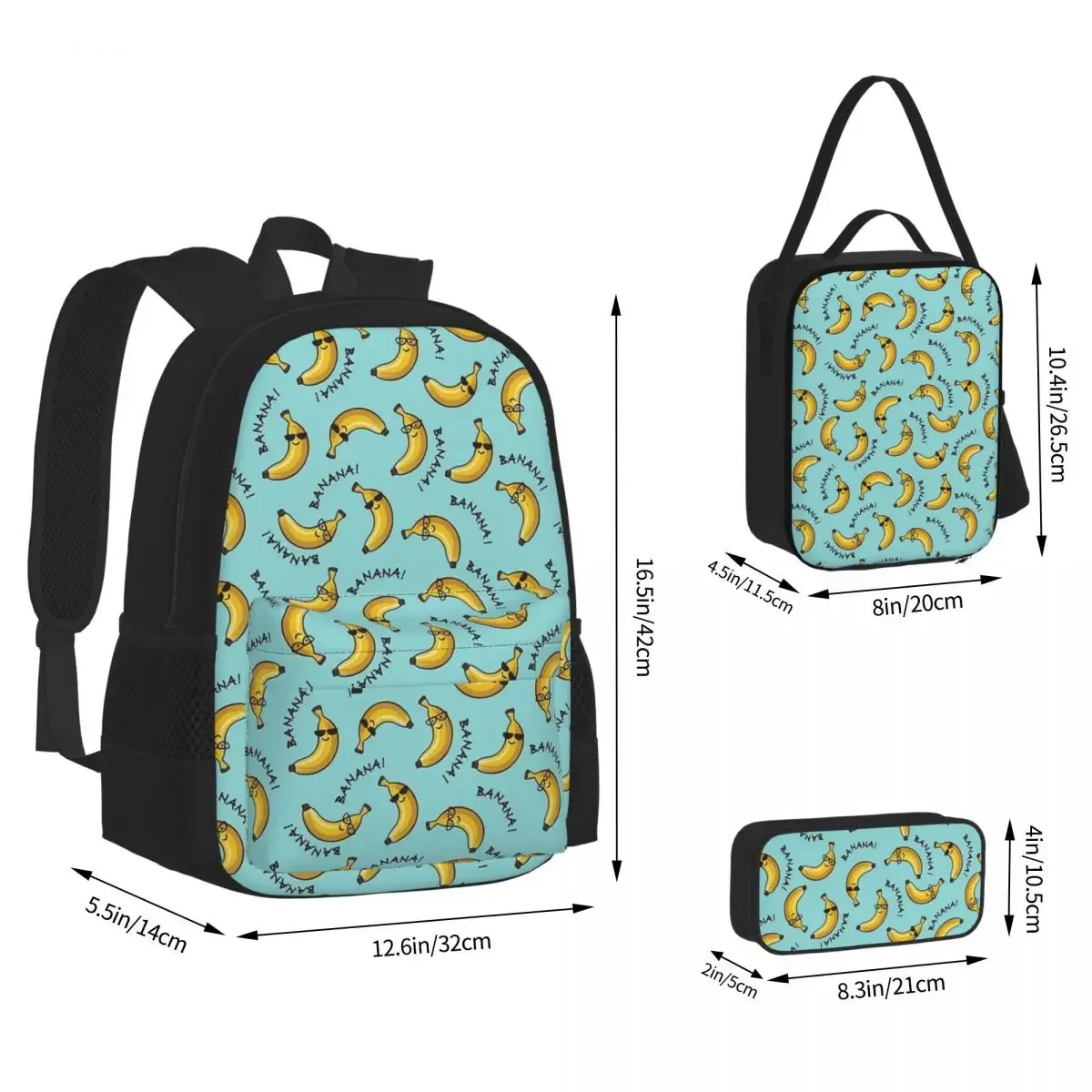 I Am A Cool Banana Pattern Backpacks Boys Girls Bookbag Children School Bags Kids Rucksack Lunch Bag Pen Bag Three-Piece Set