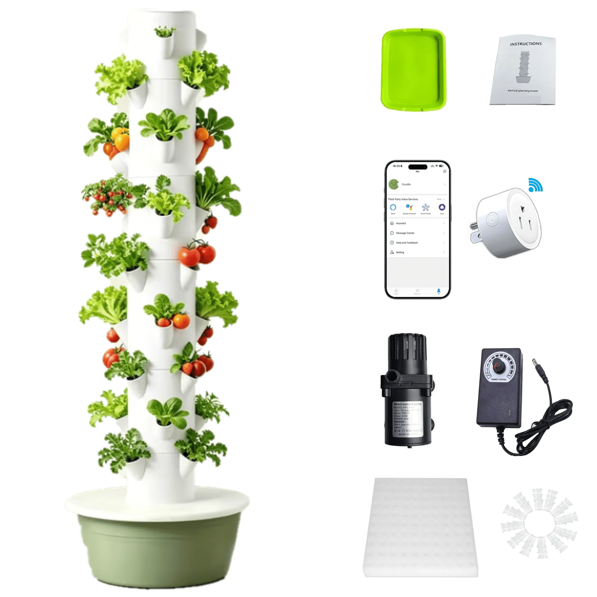Hydroponic Cultivation Tower APP and WiFi Control, Hydroponic System-Hydroponic Vegetable and Vertical Garden Tower, Suitable for Indoor/Outdoor Use, Strawberry Cultivation Tower.