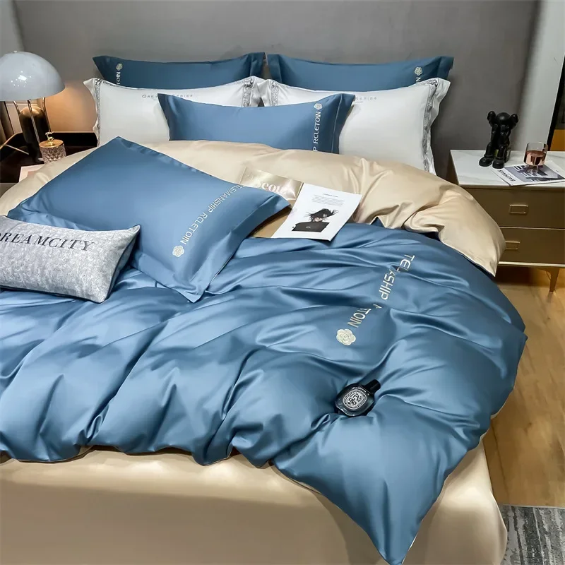 

3/4 Pcs Comforter Bedding Sets Summer Luxury Machine Washable Quilt Cover Embroidered Smooth Sleeping Queen King Sheets Bed