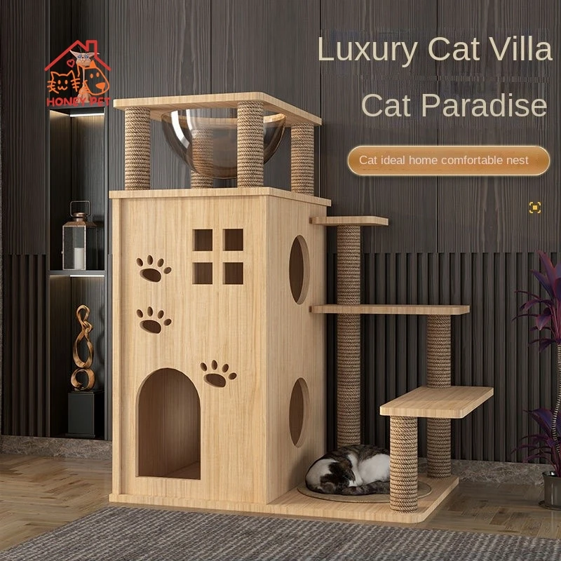 

Solid Wood Cat Climbing Frame Cat Nest Villa Tree One Cat House Climbing Post Cat Castle Indoor Household Tree for Cat New