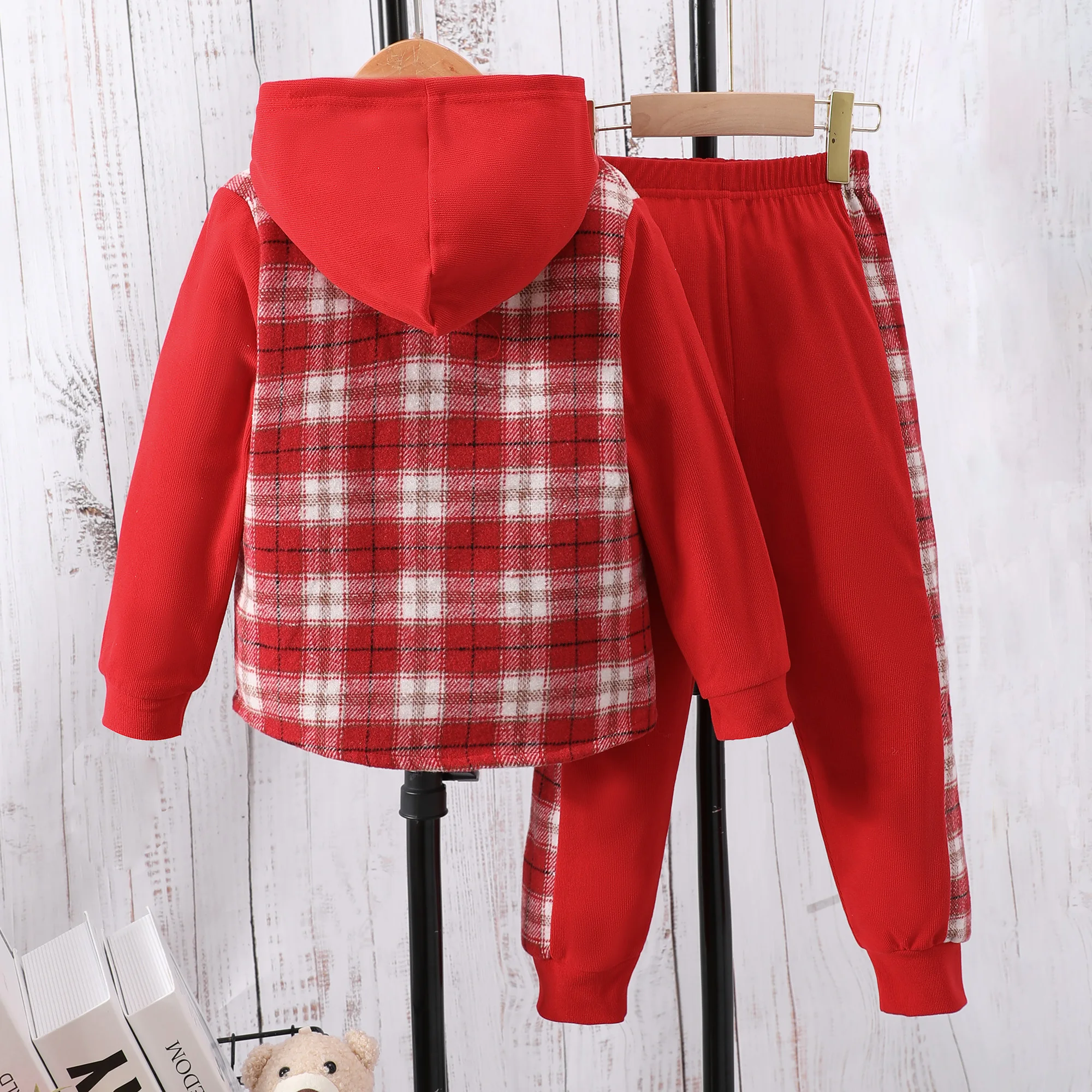 2023 Kids Boy Clothes Winter Boys Set Fashion Casual Girl Long Sleeve Plaid Letter Hooded Top+Plaid Pants Autumn Children Suit