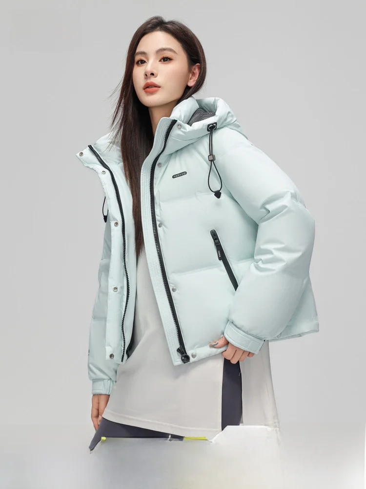 

Snow Flng Spring 2026 Women's ort Hooded down Jaet Large ket Warmth Retention Faion Casual Pure Color Du down Fi...