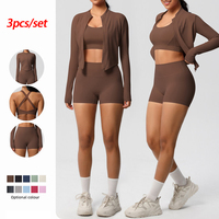 3PCS Yoga Set Nude Feeling Workout Sets Women Tracksuit Gym Push Up Fitness Running Workout Sportwear Sport Bra Leggings Suit