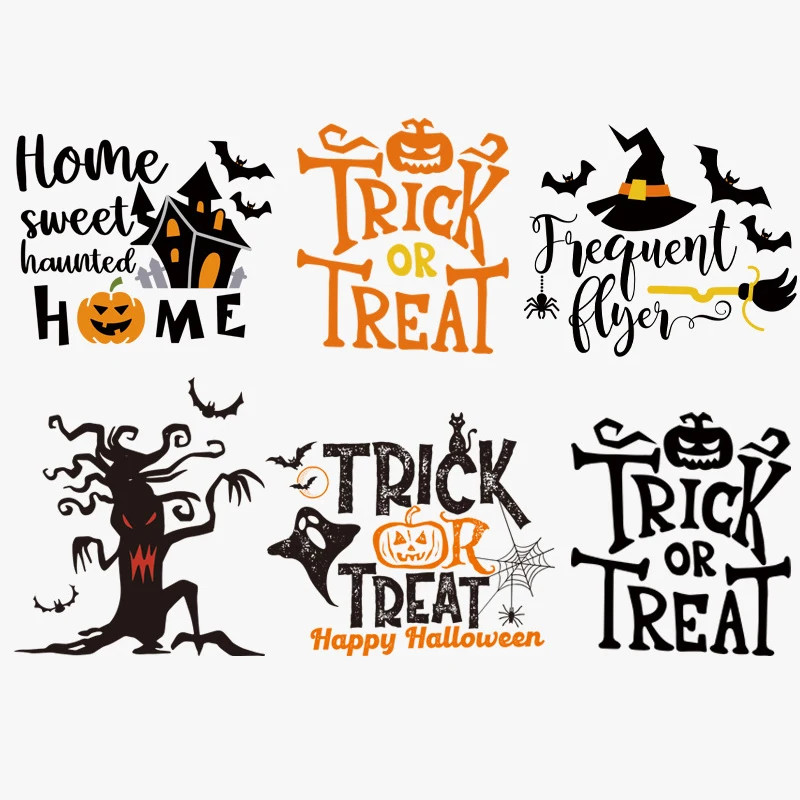 6 Styles Halloween Heat transfer sticker clothing patch DTF Stickers iron on clothes Ghost faced pumpkin Vinyl stickers washable