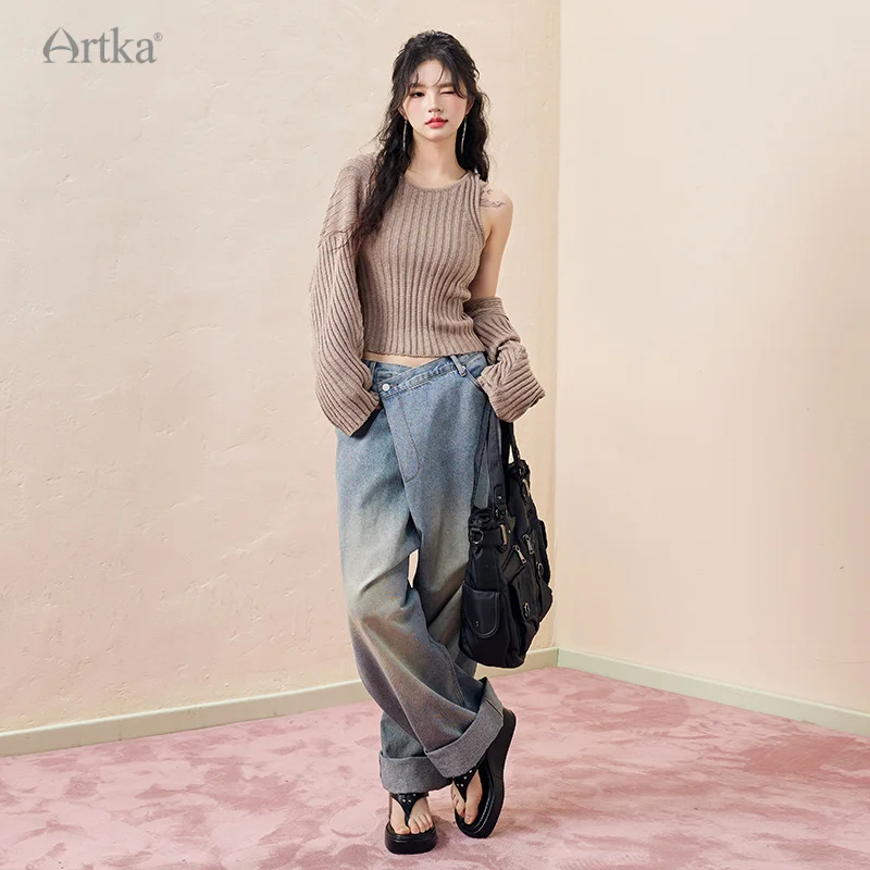 ARTKA 2023 Autumn New Women Cardigan Set Fashion Lazy Style Loose Cardigan Camisole Set Knitted Tank Top 2 Piece Set TZ92239Q