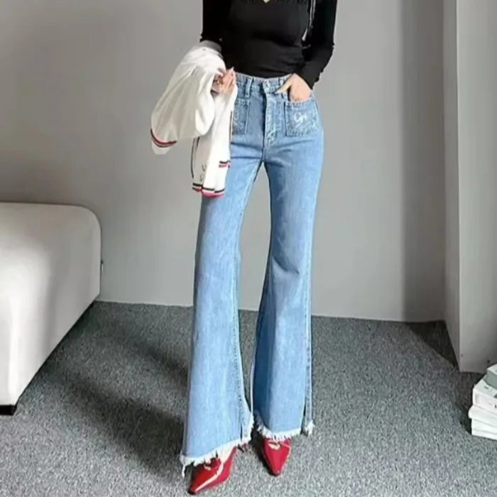 

Spring Summer New Comfortable Slimming Denim Pants High Waist Flared Legs Knot Casual Cotton Jeans for Women