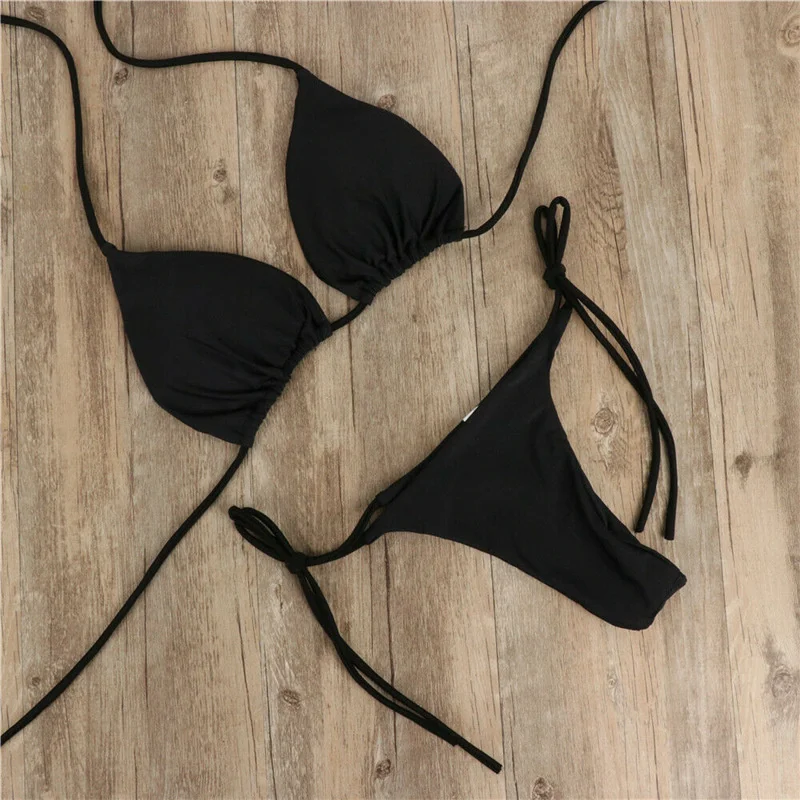 Sexy Halter Micro Bikini 2024 Vrouwen Badpak Effen Badmode Thong Bikini Set Braziliaanse Strandkleding Badpak Biquini Vrouw