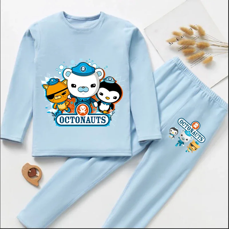 

Детский пижамный комплект Octonauts, одежда для сна для девочек, детские осенне-зимние пижамы с длинными рукавами с героями мультфильмов, комплект из 2 предметов, верхние штаны, домашняя одежда