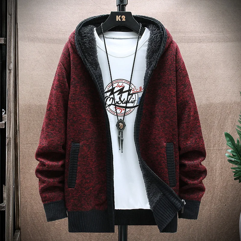 Camisola masculina de algodão outono inverno grosso com capuz quente tricô pulôveres masculinos camisola fino ajuste casual respirável camisola