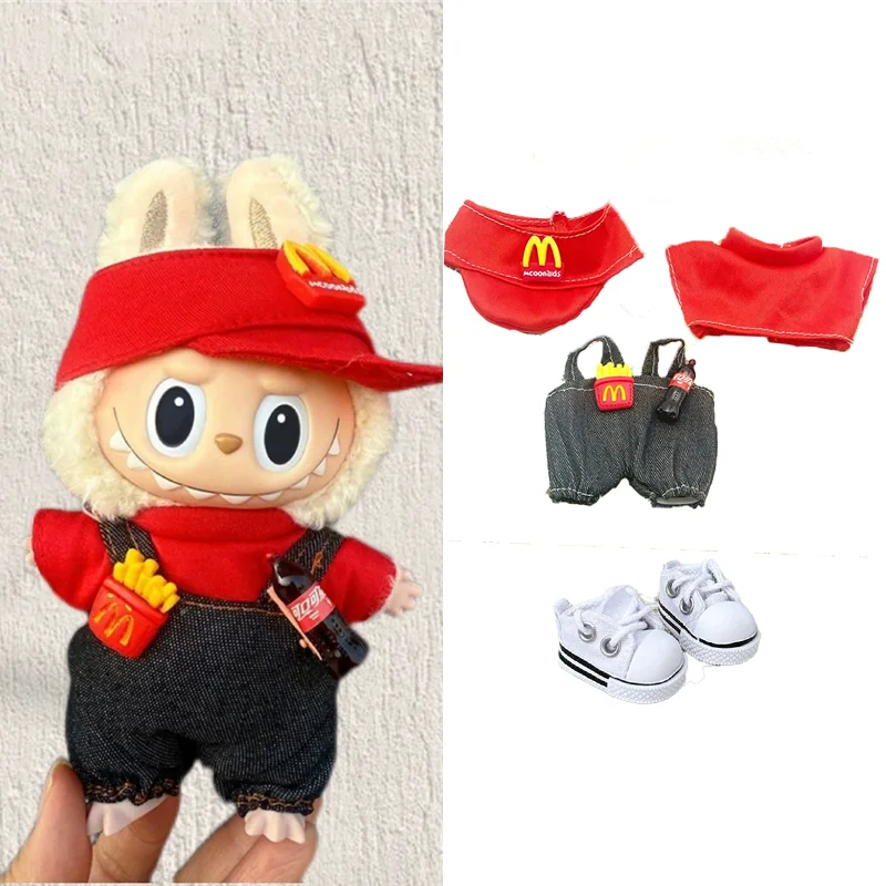 15 17cm para Labubu Bjd comida rápida patatas fritas M conjunto de ropa de Cosplay moda café ropa de trabajo bolsa zapatos ropa de trabajo Accesorios ﻿