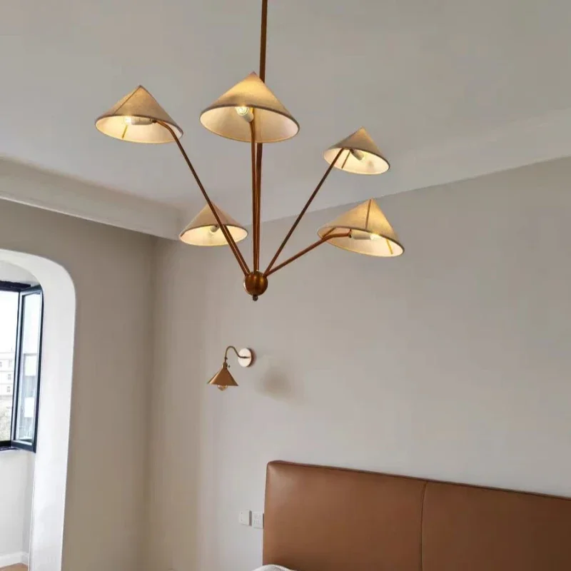 

Modern Creative Taper White Fabric Chandeliers Gold Long Arm Pendant Light Living Room Homestay Kitchen Bedroom LED Hanging Lamp