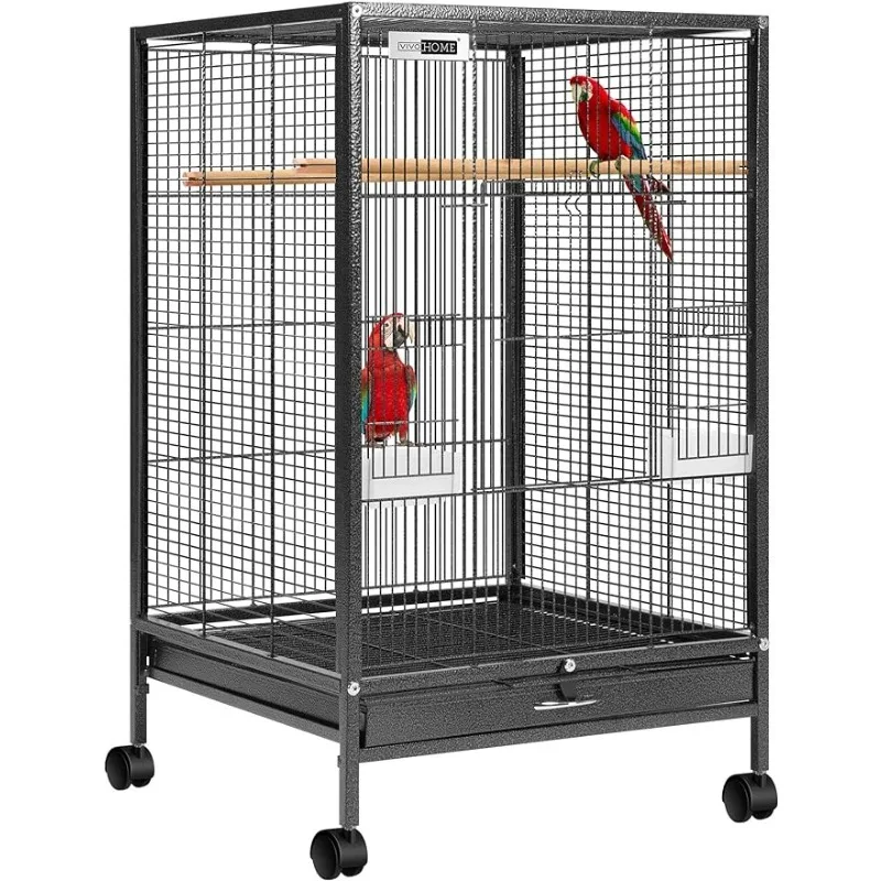 

30 Inch Height Wrought Iron Bird Cage with Rolling Stand for Parrots Lovebird Cockatiel Black