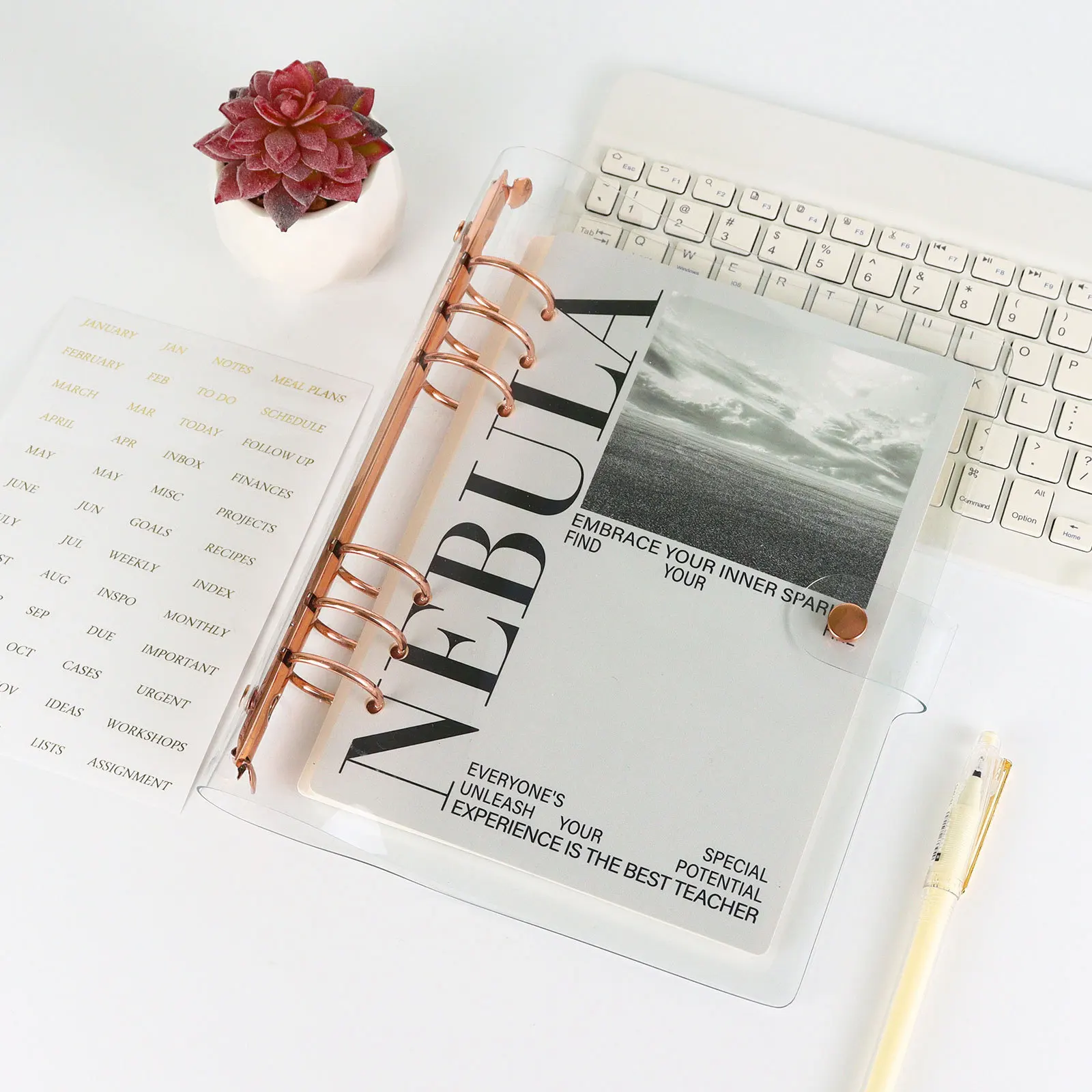 A5 3CM Big Roll Rose Gold Loose Leaf Binder Notebook Inner Core Cover Note Book Journal Planner Office Stationery Supplies