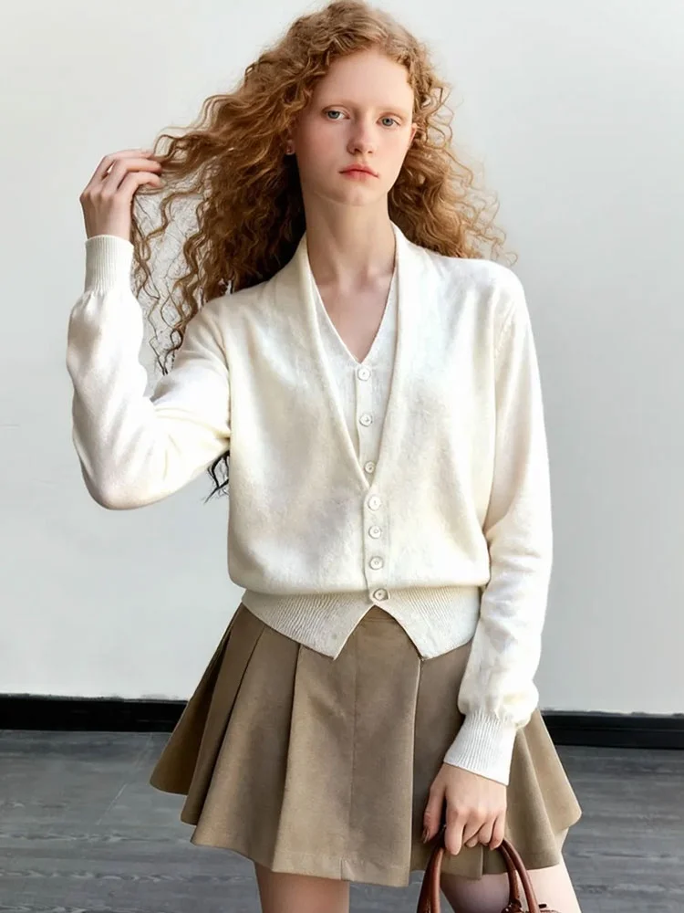 

Loose V-ne Knitwear Casual Sle Women's Open Cardigan Soft Fabric Long Sve French Sle Winter New Arrival