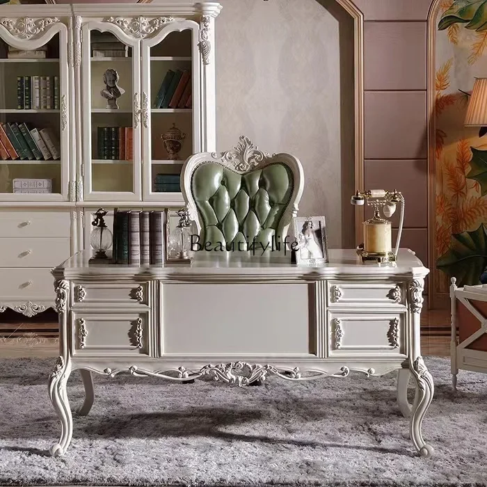 

Solid wood luxury American bookcase European home office desk and chair computer desk learning desk