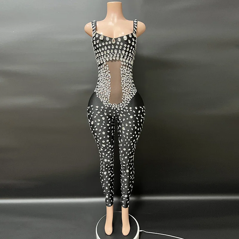 

New black elastic shiny diamond maternity outfit jumpsuit luxurious fashionable sexy spicy mom party baby shower
