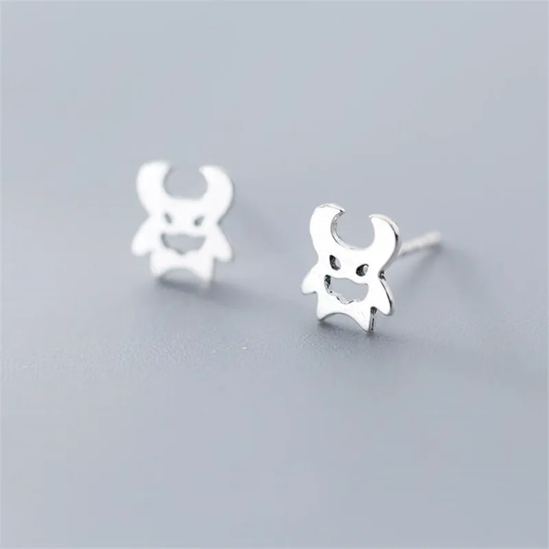 New Personality 925 Sterling Silver Cute Little Devil Fashion Jewelry Simple Horns Exquisite Women Stud Earrings