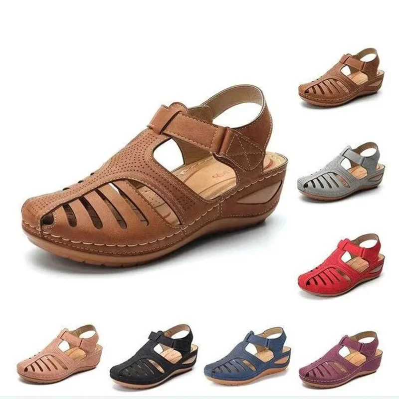 

Women Sandals Wedge Sandals Premium Orthopedic Open Toe Sandals Vintage Anti-slip Leather Casual Female Platform Retro Shoes