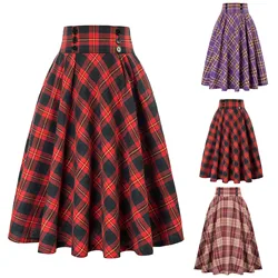 Gothic Punk Harajuku Women Plaid Print Skirt Lace Up Vintage Casual Green Red Plaid Party Pleated Woolen Skater Punk Skirt 2024