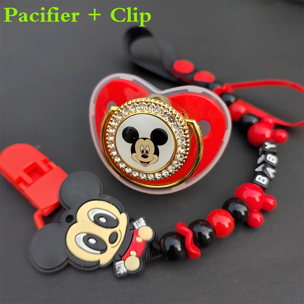 Baby Pacifier Holder Bling Personalized Pacifier Clip Mickey and Minnie BPA Free Dummy Unique Luxury Baby Boy Baby Girl Chupetes