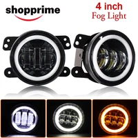 Luces antiniebla de conducción delanteras LED redondas de 4 pulgadas, DRL blanco ámbar para Wrangler JK Dodge Journey Magnum, cargador, lámpara antiniebla, accesorios para coche