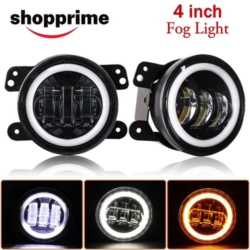 Imagen 1 del producto Luces antiniebla de conducción delanteras LED redondas de 4 pulgadas, DRL blanco ámbar para Wrangler JK Dodge Journey Magnum, cargador, lámpara antiniebla, accesorios para coche