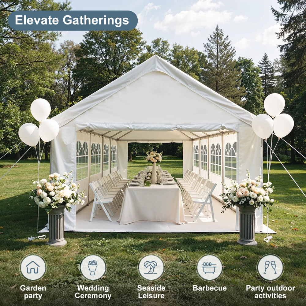 Multi-functional Party Awning/shade/tent with 3 Storage Bags and Removable Sidewalls; Outdoor Gazebo with 4 Ground Tubes; Waterproof and UV Resistant. Suitable for Commercial Use Such As Parties, Weddings, and Barbecues; Includes 3 Tote Bags.