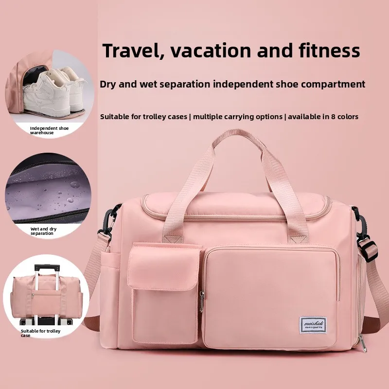 Waterproof Weekender Travel Duffel Bag for Women, Foldable Gym Handbag with Shoulder Strap & Multi Pockets for Short Trip Sports
