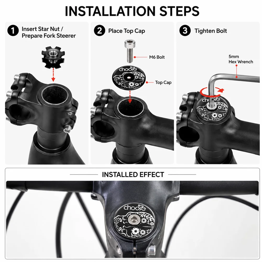CNC 1-1/8 Inch 28.6mm Bike Headset Top Cap with M6 Bolt Lightweight CNC Machined Aluminum Alloy Stem Cover for MTB Road Bicycle