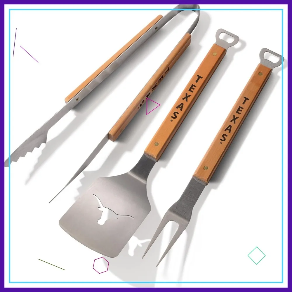 

NCAA Classic 3-Piece BBQ Set with Laser-Cut Design, Maple Handles & Bottle Opener
