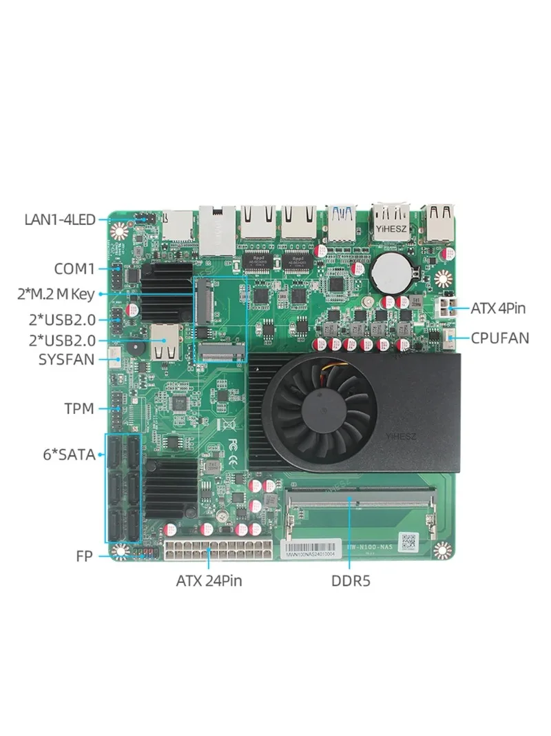 N150/i3-N305 6 Bays 10G NAS Motherboard DDR5 6 SATA 2*2.5G 1*10G LAN 2*M.2 NVMe HDMI DP 17*17 ITX Board for DIY Home NAS