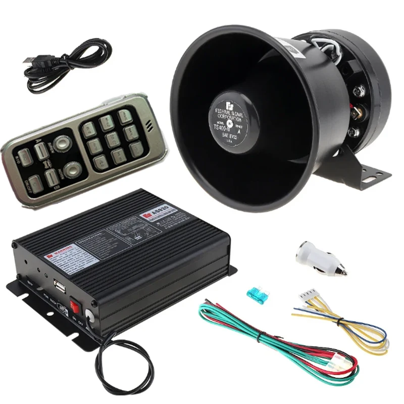 12V Wireless Electronic Siren Loud 200W Car Warning Alarm Police Siren Horn Speaker with MIC System Fire Siren PA Speaker