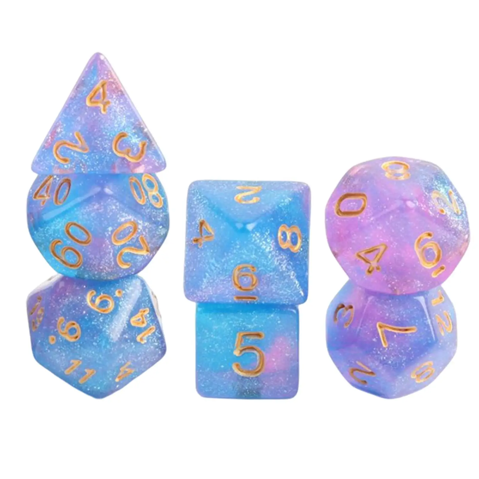 7x Colors Acrylic Polyhedral Dice Fantasy Dream Swirl Multi Side Dice Set D4 D6 D8 D10 D10% D12 D20 for DND Table Game Star Dark