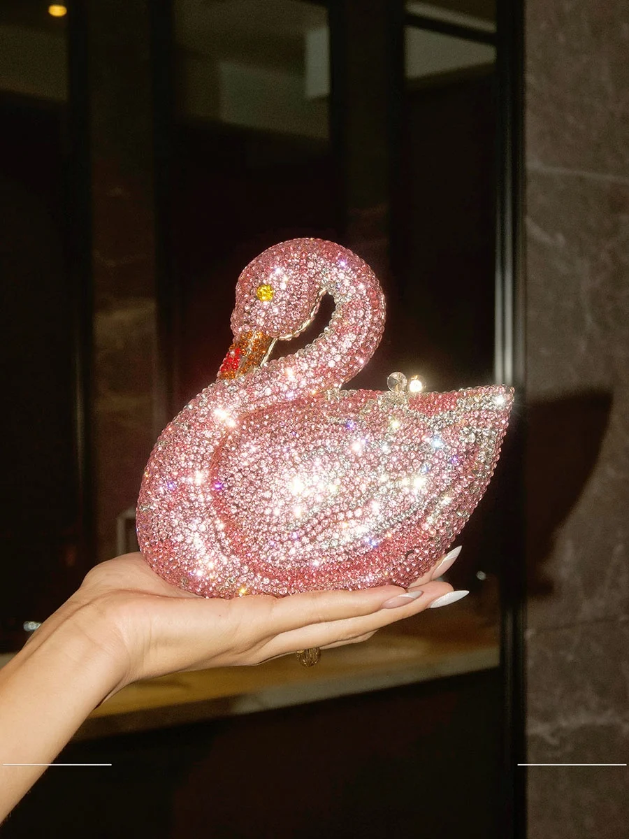 

Сумка-клатч UGALS Retro Heavy-Duty Swan Box с блестящими стразами, модная вечерняя сумка через плечо с одной ручкой