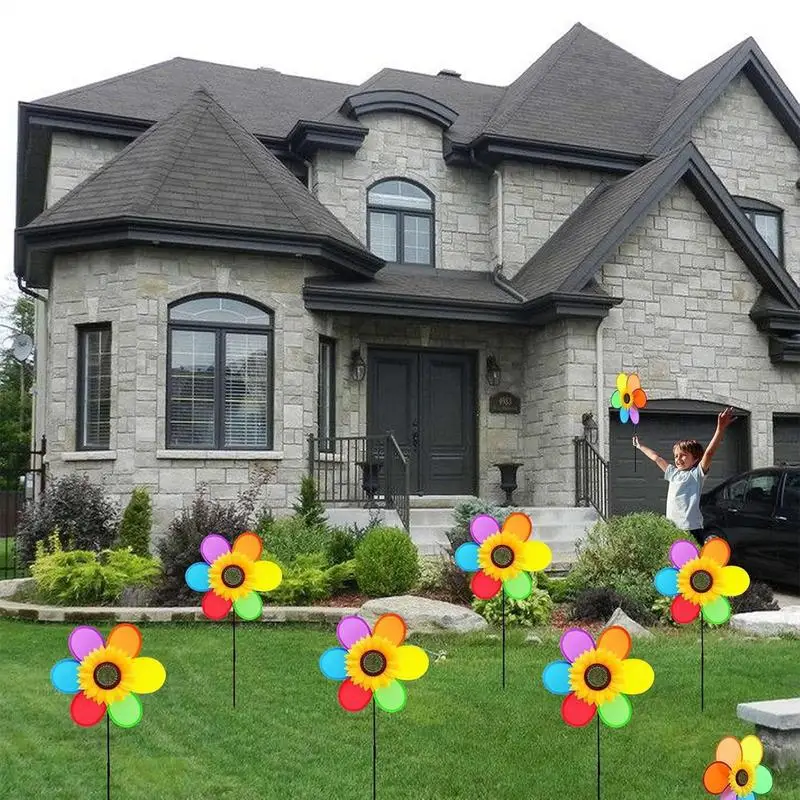 

Outdoor Wind Spinner 3 Pieces Sunflower Windmill Rustproof Decorative Windmill Garden Stake For Patio Balcony Lawn Yard
